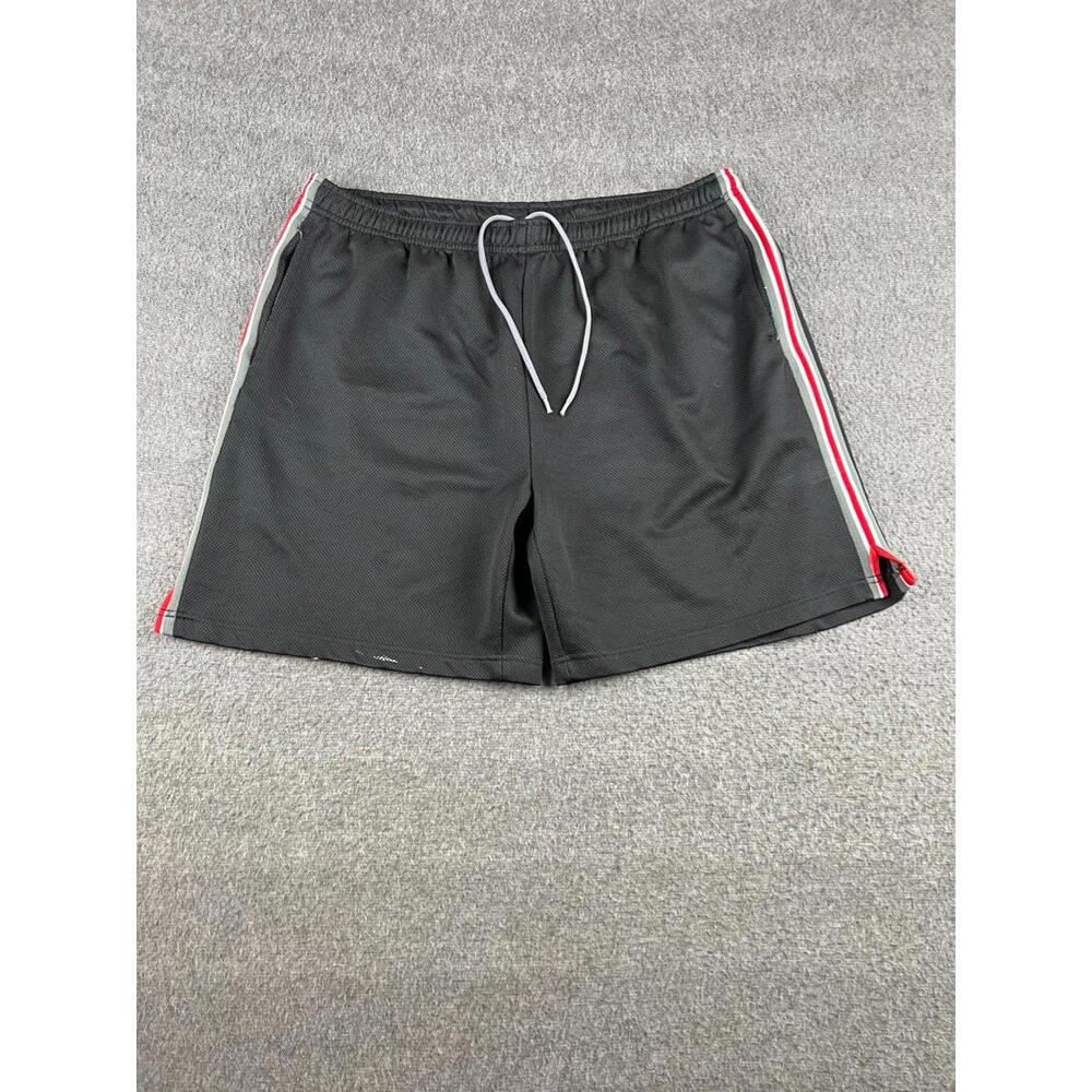 GAP Men's Black Polyester Athletic Shorts Red White Side Stripes Size Large